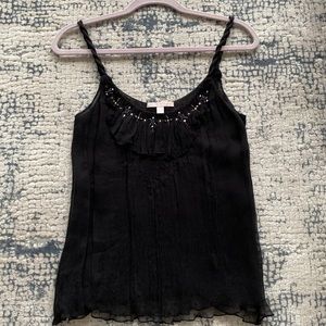 Rebecca Taylor Boho style black silk camisole with beaded detail size 4